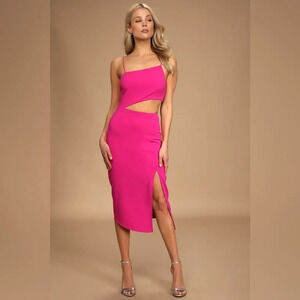 Lulu’s Flawless Attitude Fuchsia Asymmetrical Cutout Midi Dress size XL